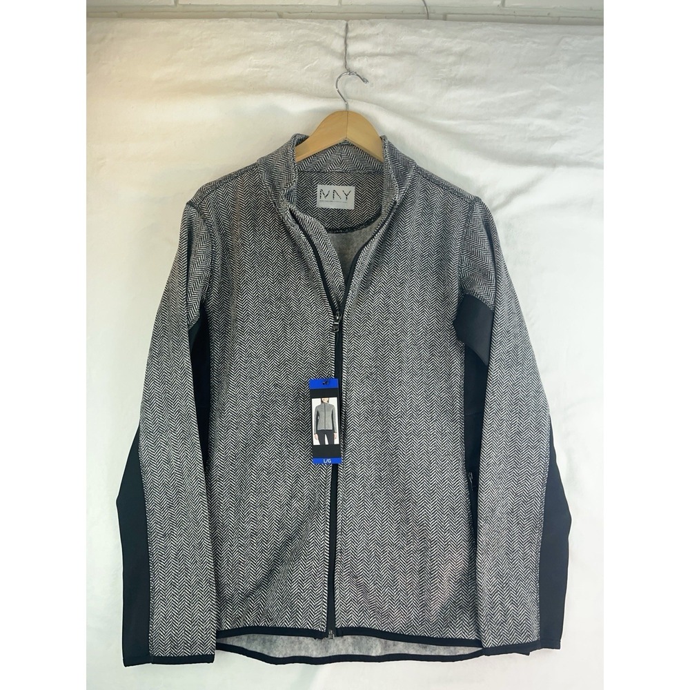 NWT MNY Andrew Marc New York Full Zip Fleece Herringbone Grey Jacket Large Women